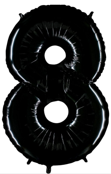 Folienballon - Zahl 8: Schwarz - ø 102cm